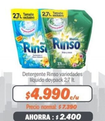 Mayorista 10 Detergente Rinso variedades líquido doypack 2,7 lt. oferta