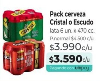 Mayorista 10 Pack cerveza Cristal o Escudo lata 6 un. x 470 cc. oferta