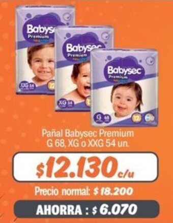 Mayorista 10 Pañal Babysec Premium G 68, XG o XXG 54 un. oferta
