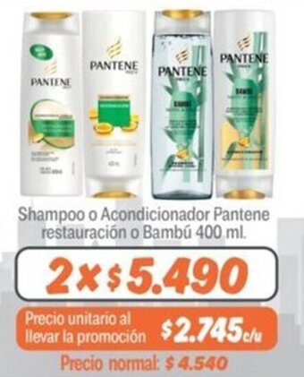 Mayorista 10 Shampoo o Acondicionador Pantene restauración o Bambú 400 ml. x 2 oferta