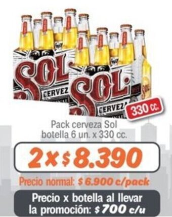 Mayorista 10 Pack cerveza Sol botella 6 un. x 330 cc. x 2 oferta