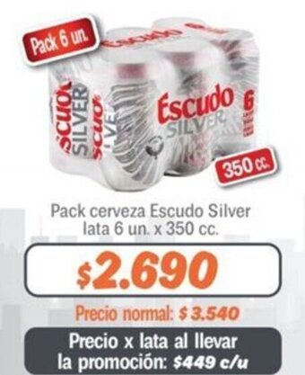 Mayorista 10 Pack cerveza Escudo Silver lata 6 un. x 350 cc. oferta