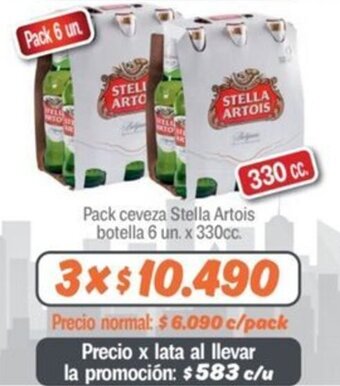 Mayorista 10 Pack ceveza Stella Artois botella 6 un. x 330cc. x 3 oferta