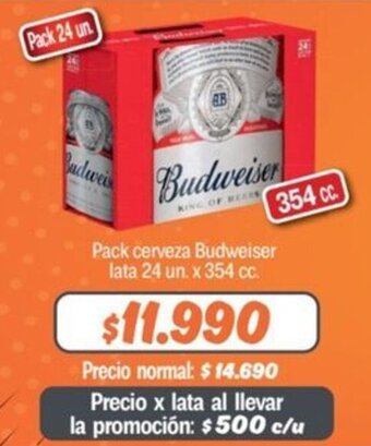Mayorista 10 Pack cerveza Budweiser lata 24 un. x 354 cc. oferta