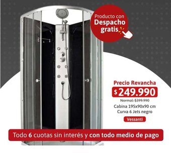 Easy Vessanti Cabina 195x90x90 cm Curva 6 Jets negro oferta