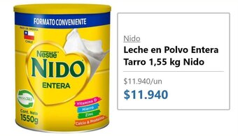 Leche en Polvo Entera Tarro 1,55 kg Nido