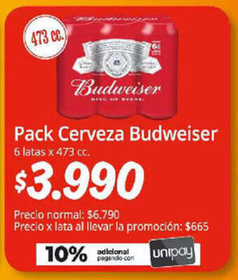 Unimarc Pack Cerveza Budweiser 6 latas x 473 cc. oferta