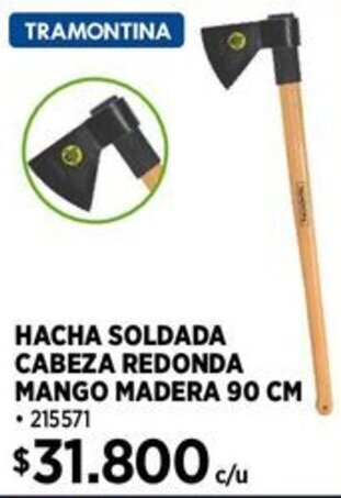 Construmart TRAMONTINA HACHA SOLDADA CABEZA REDONDA MANGO MADERA 90 CM oferta
