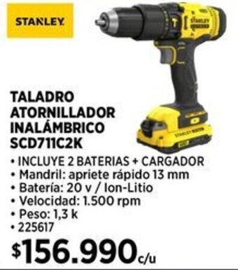 Construmart STANLEY TALADRO ATORNILLADOR INALÁMBRICO SCD711C2K oferta