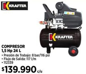 Construmart KRAFTER COMPRESOR 1,5 Hp 24L oferta