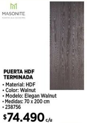 Construmart MASONITE PUERTA HDF TERMINADA 70 x 200 cm oferta