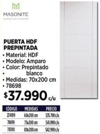 Construmart MASONITE PUERTA HDF PREPINTADA 70X200CM oferta