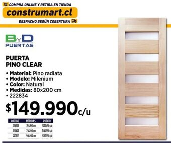 Construmart PUERTA PINO CLEAR 80 X 200CM oferta
