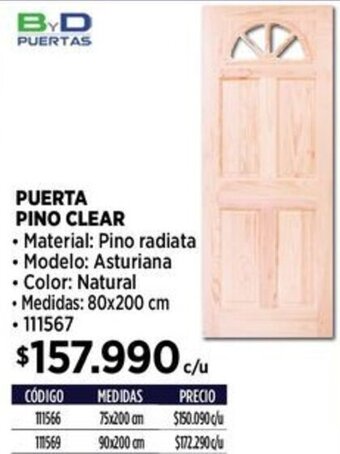 Construmart PUERTA PINO CLEAR 80 X 200CM oferta