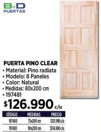 Construmart PUERTA PINO CLEAR 80x200 cm oferta