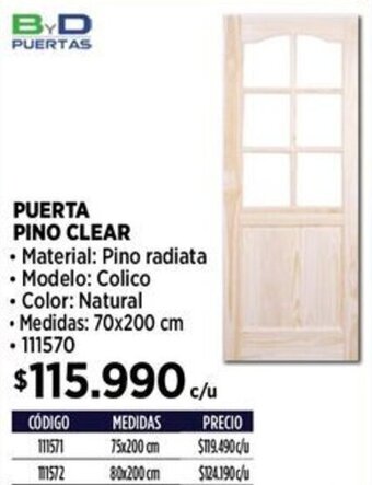 Construmart PUERTA PINO CLEAR 70x200 cm oferta