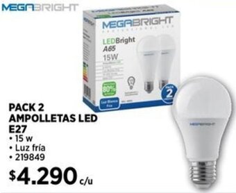 Construmart MEGABRIGHT PACK 2 AMPOLLETAS LED E27 oferta