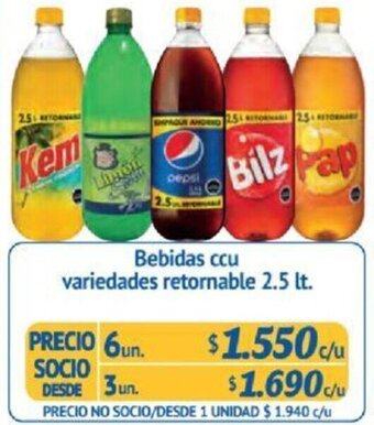 Alvi Bebidas ccu variedades retornable 6un x 2.5 lt oferta