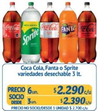 Alvi Coca Cola, Fanta o Sprite variedades desechable 6un x 3lt oferta