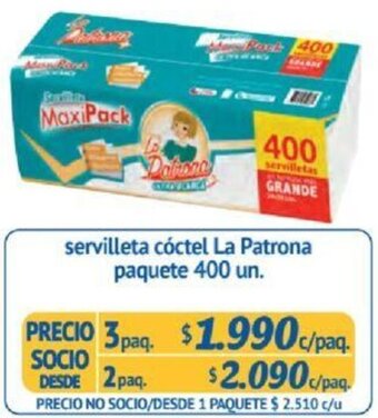 Alvi Servilleta cóctel La Patrona paquete 400 un x 2paq oferta