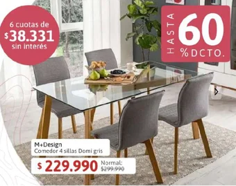 Easy M+Design Comedor 4 sillas Domi gris oferta