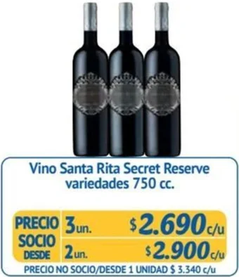 Alvi Vino Santa Rita Secret Reserve variedades 750 cc. x 3un oferta