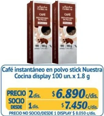 Alvi Café instantáneo en polvo stick Nuestra Cocina display 100 un. x 1.8 g x 2dis oferta