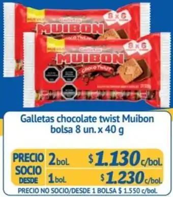 Alvi Galletas chocolate twist Muibon bolsa 8 un x 40 g x 2bol oferta