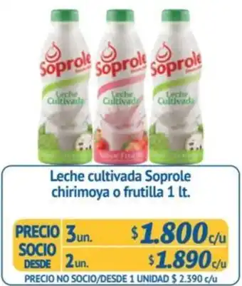 Alvi Leche cultivada Soprole chirimoya o frutilla 1 lt x 3un oferta