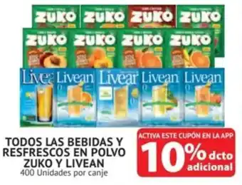 Alvi TODOS LAS BEBIDAS Y RESFRESCOS EN POLVO ZUKO Y LIVEAN 400 Unidades por canje oferta