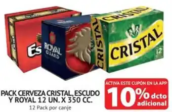 Alvi PACK CERVEZA CRISTAL, ESCUDO Y ROYAL 12 UN. X 350 CC. 12 Pack por canje oferta