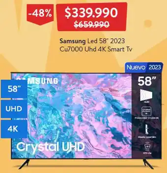 Lider Samsung Led 58" 2023 Cu7000 Uhd 4K Smart Tv oferta