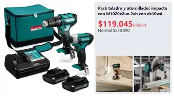 makita Pack taladro y atornillador impacto con bl1020x2un 2ah con dc10wd