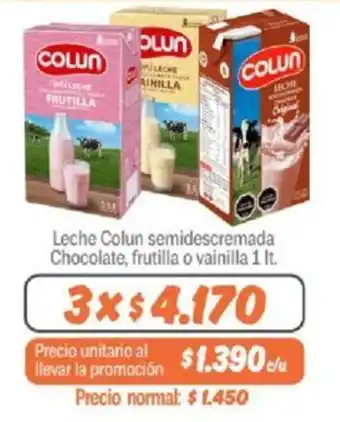Mayorista 10 Leche Colun semidescremada Chocolate, frutilla o vainilla 1 lt. x 3 oferta