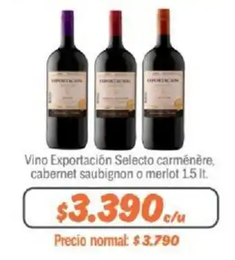 Mayorista 10 Vino Exportación Selecto carménère, cabernet saubignon o merlot 1.5 lt. oferta