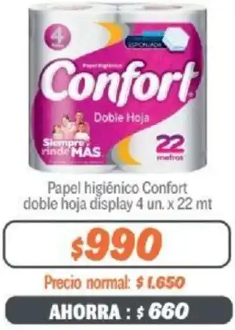 Mayorista 10 Papel higiênico Confort doble hoja display 4 un. x 22 mt oferta