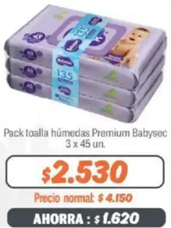 Mayorista 10 Pack toalla húmedas Premium Babysec 3 x 45un oferta