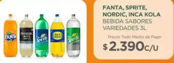 Tottus FANTA, SPRITE, NORDIC, INCA KOLA BEBIDA SABORES VARIEDADES 3L oferta
