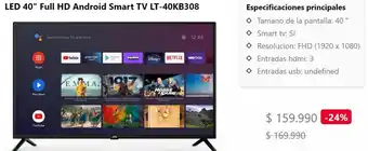 Tottus LED 40" Full HD Android Smart TV LT-40KB308 oferta