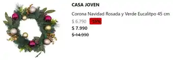 Tottus CASA JOVEN Corona Navidad Rosada y Verde Eucalitpo 45 cm oferta