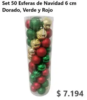 Tottus Set 50 Esferas de Navidad 6 cm Dorado, Verde y Rojo oferta