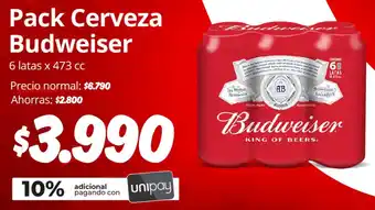 Unimarc Pack Cerveza Budweiser 6 latas x 473 cc oferta