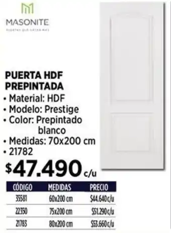 Construmart MASONITE PUERTA HDF PREPINTADA 70x200cm oferta