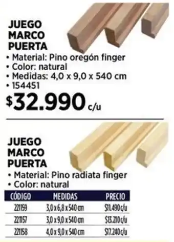 Construmart JUEGO MARCO PUERTA 4,0 x 9,0 x 540 cm oferta