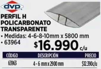 Construmart PERFIL H POLICARBONATO TRANSPARENTE 4-6-8-10mm x 5800 mm oferta