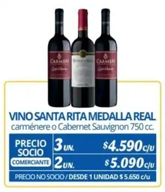 Alvi VINO SANTA RITA MEDALLA REAL carménere o Cabernet Sauvignon 750 cc. x 3 un. oferta