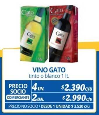 Alvi VINO GATO tinto o blanco 1 lt. x 4 un. oferta