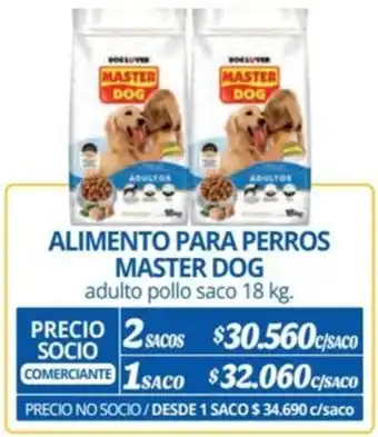 Alvi ALIMENTO PARA PERROS MASTER DOG adulto pollo saco 18 kg x 2 sacos oferta