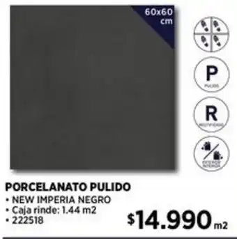 Construmart PORCELANATO PULIDO NEW IMPERIA NEGRO 60X60CM oferta