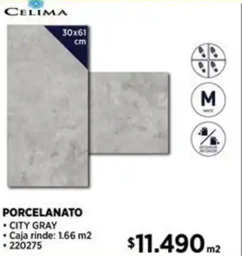 Construmart CELIMA PORCELANATO CITY GRAY 30x61 cm oferta